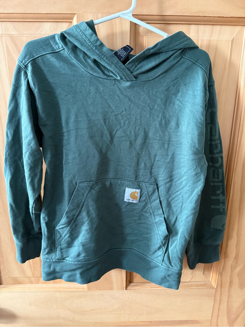 Like New, Boys Size 5 Carhartt Green Shirt Hoodie with Pocket and Logo